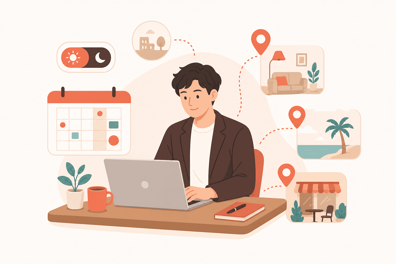 柔軟な働き方を表す営業担当者とスケジュールのイラスト