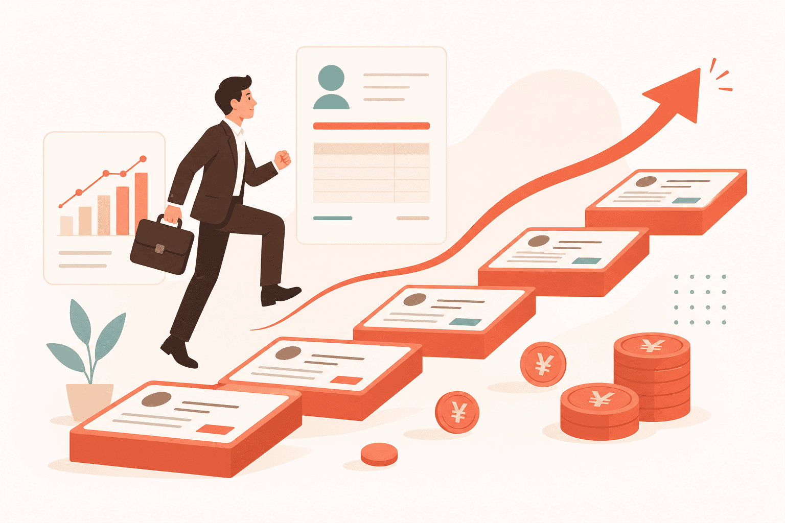 収入アップと成長を表す営業担当者のイラスト