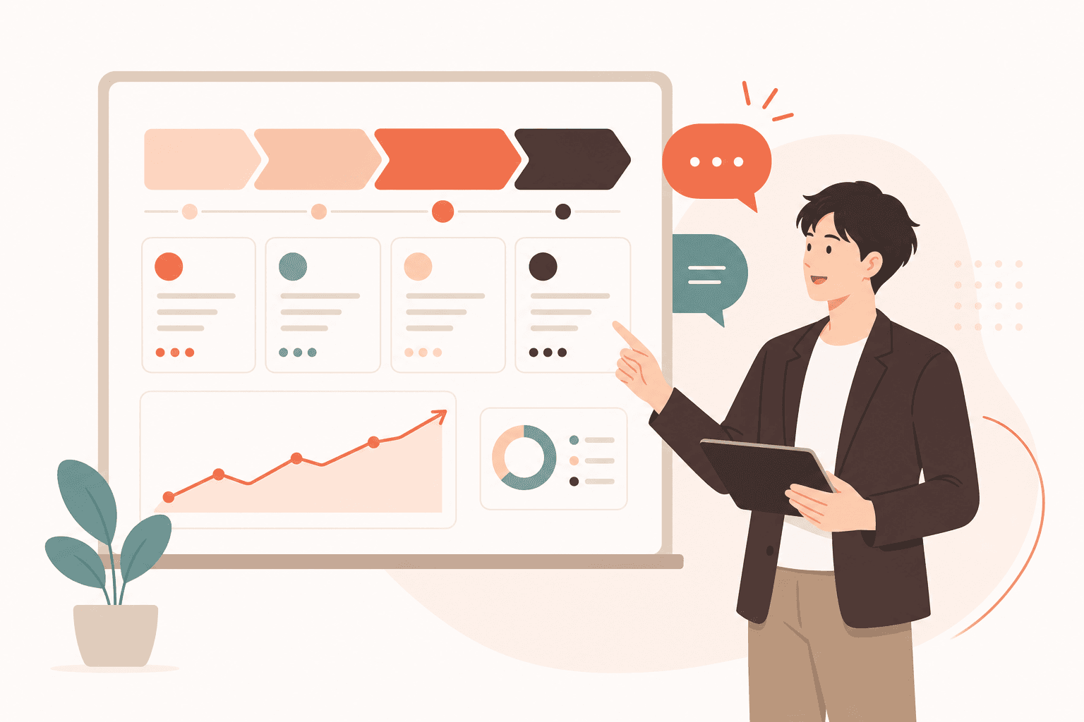 営業経験を活かして提案する担当者のイラスト